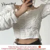 Yitimuceng Ruched Blouse Женщины Bandage Голые Рубашки на плечо Слованные Рукава Униколярная Белая Одежда Лето Корейский Модные Топы 210601