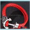 Charm smyckenkramar armband rött läder armband män smycken mode ankare födelsedagsfest present bb0179 drop leverans 2021 yiw9r