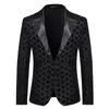 Chaqueta de traje a cuadros con lentejuelas plateadas para Hombre, chaqueta ajustada con un botón para Hombre, DJ, Club, escenario, cantante, Hombre