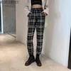 plaid Pant Casual Women Autumn Casual Pants Clothes Loose Drawstring Clothing Fashion Black White Check Harem 211112