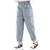 Jeans para meninas ruffles crianças estilo casual primavera roupas 6 8 10 12 14 210527