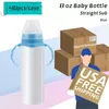 Local Warehouse! 8oz Sublimation Baby Bottles Straight Handle White Blank Kids Cups Pink Blue Heat Transfer Tumblers Stainless Steel Water Bottles CG001