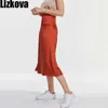 Lizkova zomer satijn rok vrouwen hoge taille glanzende elegante jupe vrouwelijke knie-lenthes casual rok BS001 210730