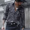 Leopard Print Shirt Männer Revers Halsband Langarm Party Street Style Camisa Stilvolle Chic Freizeit