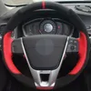 Steering Wheel Cover Non-Slip Hand-Stitched Car Steering Wheel Covers Black Genuine Leather Suede For Volvo S60 V40 V60 XC60