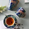 Ceramics Coffee Set Cup -schoteltjes met gouden lepelhandgreep Water Milk Tea Mok Drinkgerei Getel Geschenk aanwezig Doos Verpakkingsbekers