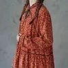 Johnature Bahar Kadörleri Vintage Elbiseler Kadınlar Için Baskı Çiçek Standı Uzun Kollu Gevşek Bornozlar Bahar Yumuşak Kadın Elbise 210521