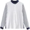 Autumn Stand Collar Shirt Women Office Lady Long-Sleeve Korean Striped Blouse Women Plus Size Chiffon Ladies Tops 10751 210528