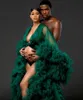 Elegant Green Tulle Kimono Women Dress Robe Maternity Prom Party Dresses Puffy Sleeves African Cape Cloak Pregnant Gowns Casual