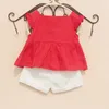 Leuke meisjes blouses zomer rood shirt voor tienermeisje cool tops mode katoenen mouwloze blouse 4 8 12 16Y 4 kleuren 210622