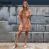 Yojoceli chic flower print v neck skater dres boho beach mini spring summer 210609