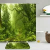 2st / set 3d naturlig skog grön växter dusch gardin uppsättning mat bad gardiner vattentät trasa + glidande toalett Badrum 210830