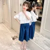 Teen Girls Clothing Solid Tshirt + Denim Pants Outfits Summer Tracksuit Casual Style Costumes For Children 6 8 10 12 210528