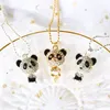 Kvinnor Mode Rhinestone Söt Panda Charms Pendant Halsband Långtröja Kedja Smycken