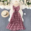 Women Dress Fashion Summer Sexy V-neck Bodycon Ladies Vintage Floral Printed Backles Spaghetti Long Robe Vestidos 210519