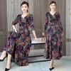 Casual Dresses Retro Floral Strickkleid Herbst 2022 Elegante Frauen V-Ausschnitt Slim A-Line Mode Plus Größe 4XL Weibliche Party Vestidos Y597