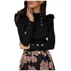 Bouton Elegant Blouses Femmes Spring and Automne Ruffled à manches longues Tops Slim Stand Collar Colrs pour femmes H1230