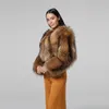 Kvinnors Fur Faux Fursarcar 2021 Real Natural Raccoon Coat Tjock Hela Hud Äkta Outwear Winter Short Jacket