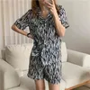 Women Summer Home Wear Leopard Cotton Sweet Short Cardigans Lovely Loose Pajamas Fashion Long Sleeve Suit 210525