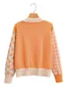 H.SA Autumn Winter Women Fashion Cardigans Retro Vintage Casual Orange Patchwork Knitwear Floral Sweater Jacket 210417