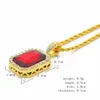 Pendant Necklaces Bling Iced Out Hip Hop Dog Tag Set Mens Womens Gold Color Zinc Alloy Big Red Stone CAGM0053
