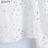 Women Sexy Hollow Out Embroidery White Short Smock Blouse Office Lady Lantern Sleeve Casual Shirt Chic Blusas Tops LS9264 210416