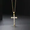 Hängsmycke Necklace för kvinnor Lyx Zircon Cross Light Gold Color Kpop Choker Chain Christmas Gift Smycken N221