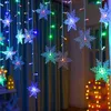 Inomhus utomhus jul snöflinga LED-sträng ljus blinkande fe lampor gardin ljus krans för semester party år dekor 211122