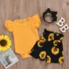 3Pcs Geboren Strampler Outfits Säuglings Baby Mädchen Kleidung Rüschen Kurzarm Overall Tops Sonnenblumen Hosen Röcke 0-24M Kleidung Sets
