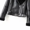 fashion women short leather-clad winter lady pocket zipper jackets with belt cool female moto girls chic sets 210430