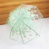 Tjockning Genomskinlig trefaldig regnparaply Japansk körsbärsblomma Plast PVC Clear Falbala Paraplyer Kvinnor Parapluie 210721