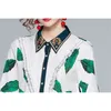 Summer Runway Two Pieces Short Suit High Quality Fashion Designer Vintage Print Long Sleeve Shirt And mini Skirt Set ropa mujer 210520