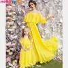 off shoulder chiffon family matching clothes mommy and me family look dress matching family outfits mum mama and daughter dress 210713