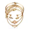 FAMSHIN 4 Pcs/Set Fashion Bohemia Leaf Knot Hand Cuff Link Chain Charm Bracelet Bangle for Women Gold Bracelets Femme Jewelry X0706
