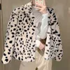 Aelegantmis vintage faux päls leopard jackor kvinnor konstgjord mink tjock kappa vinter casual mode lösa ytterkläder ry 210607