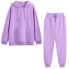 Deux pièces ensemble violet polaire survêtements femmes surdimensionné sweat à capuche + pantalon couleur unie costumes à capuche automne tenues décontractées Y0625