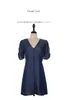 Artı Boyutu Yaz Kızlar Boho Parti Düğmesi Kadın Vintage Elbise Gömlek Olid Mavi Kısa Kollu Kadın Elbise Robe Vestido 210417