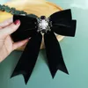 Pins, Brooches Retro Black Velvet BowKnot Brooch Korean Crystal Necktie Shirt Collar Pins Corsage Luxulry Jewelry Gifts For Women Accessorie