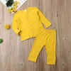 Мода осень весенние сплошные 5 цветов новорожденного девочка мальчика вязаные наряды набор длинные рукаву кнопки + брюки брюки милая одежда G1023