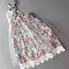 Retail little toddler baby girls floral pattern cotton dress with tulle children lace hemming straps for kids 0-6Y 210529