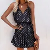 Été léopard robe femmes mode imprimé Spaghetti sangle col en V robe décontracté plage sans manches femme Mini robes Vestidos X0521