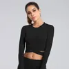 Camicie da corsa a maniche lunghe da donna T-shirt yoga sexy con ombelico esposto Quick Dry Fitness Gym Crop Top Camicie sportive solide 544 Z2