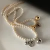 Pendant Necklaces HUANZHI 2022 Design Vintage Gold Colour Shield Ball Baroque Pearl Necklace For Women Party Travel Accessories