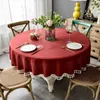 Nordic Style Tassels Round Tablecloth Plain Solid Color Dust-Proof Water Resistant Faux Cotton Linen Kitchen Dinning Table Cover 210626