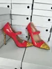 Handgemaakte Real Pictures Dames Stiletto Hoge Hakken Jurk Schoenen Mary Janes Patchwork Lederen Puntschoen Avondfeest Prom Fashion Court Pumps Red Yellow D753-20