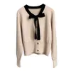 Bowknot Punto Bbottoming Suéter Mujeres Otoño Invierno Estilo Causal Manga larga Cardigan Base Partido Tops para la moda 210520