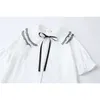 HSA Blouse d'été pour femmes à manches courtes Peter Pan Collier Bow Cou Mignon Kawaii Blanc Blusa et Chemise Tops 210430