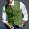 Autumn Men's Vest Jacket Men Popular Plaid Slim Fit Vest Sleeveless V Neck Business Single Breasted Button Pocket