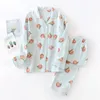 Novo tamanho grande pijama mulheres algodão crepe home serviço algodão manga comprida calças terno simples e confortável verão e outono 210330