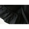 Bohemian Katı Siyah Uzun Salıncak Etek Boho Tatil Kadınlar Elastik Yüksek Bel Dikiş Pileli Etekler Plaj 210429
